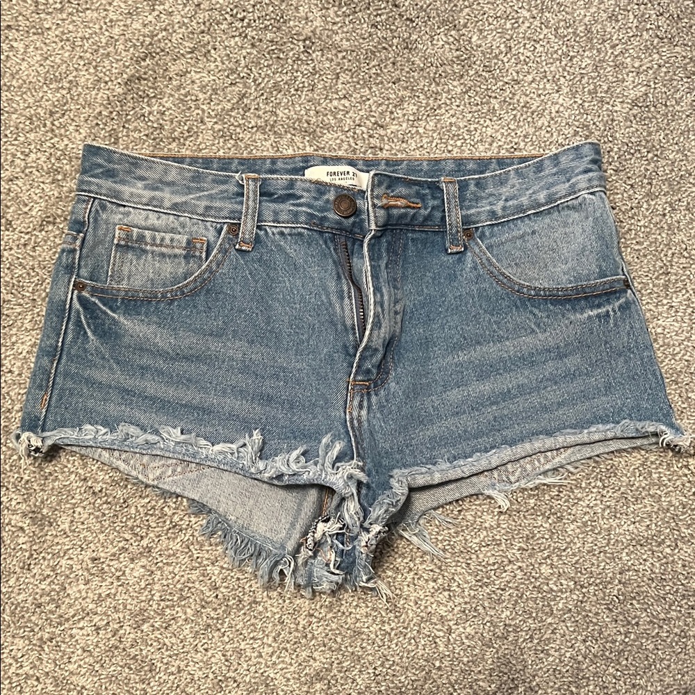 Distressed Frayed Hem Blue Jean Shorts